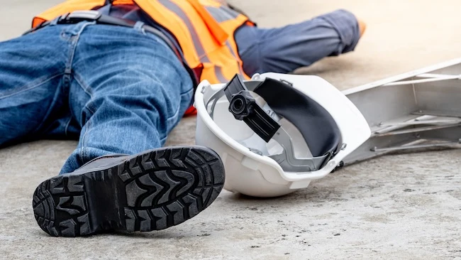 injured construction worker laying on the ground